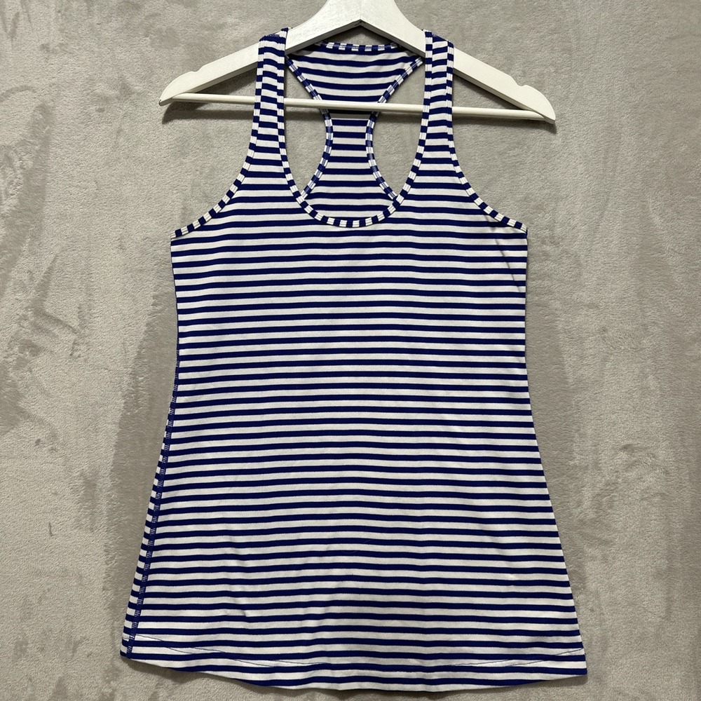 Lululemon Cool Racerback Tank Top Pigment Blue White Narrow Bold Stripeโ Logo